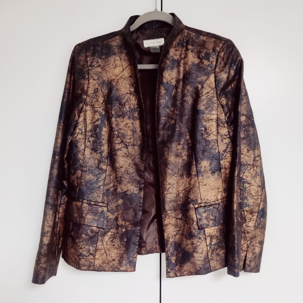 Allison Daily Blazer 2 Tone Golden Brown Open Front Jacket Women's Size 6